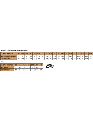 TALLAJE CALZADO NIKE