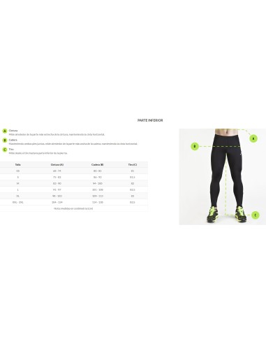 TALLAJE TEXTIL JOMA PARTE INFERIOR.