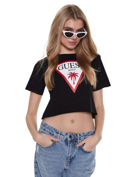 CAMISETA GUESS NEGRA CROP (E02L01JA914-A996).