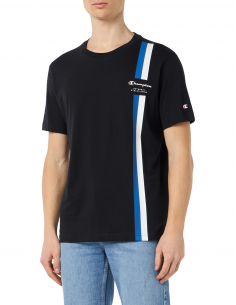 Camiseta Champion Legacy con Estampado Vertical en el Pecho para Hombre (219736-NBK).