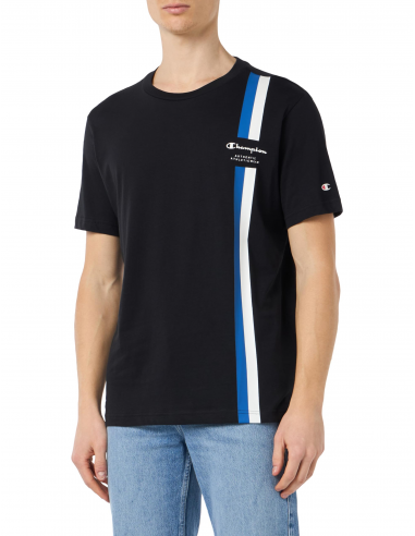Camiseta Champion Legacy con Estampado Vertical en el Pecho para Hombre (219736-NBK).