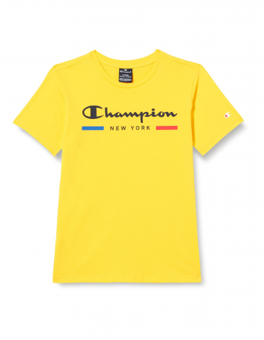 Camiseta Champion Legacy Graphic Shop B-S-s Crewneck para Niños: Estilo Deportivo en Color Amarillo (306695-LCO).