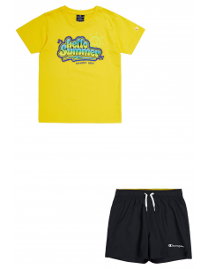 Conjunto Champion Legacy Back To The Beach B para Niños en Amarillo: Camiseta con Cuello Redondo y Pantalones Cortos Gráficos (