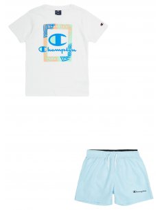 Conjunto Champion Legacy Back To The Beach B para Niños en Blanco: Camiseta con Cuello Redondo y Pantalones Cortos Gráficos (30