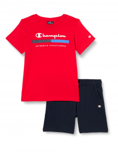 Conjunto Champion Legacy Graphic Shop B para Niños y Adolescentes en Rojo: Camiseta con Cuello Redondo y Pantalones Cortos (306