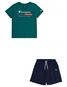Conjunto Champion Legacy Graphic Shop B para Niños y Adolescentes en Verde: Camiseta con Cuello Redondo y Pantalones Cortos (30