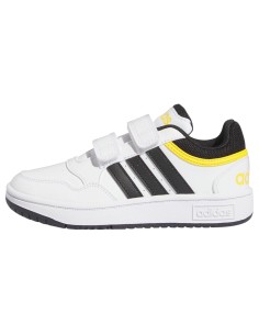 Zapatillas Adidas Hoops 3.0 Blanca Negras y Detalles Amarillos con Velcro | Estilo y Comodidad para Niños (IF5316).