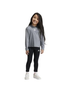 Conjunto Adidas Gris con Leggings Negros para Niña | Estilo y Comodidad Deportiva (IV9525). 2